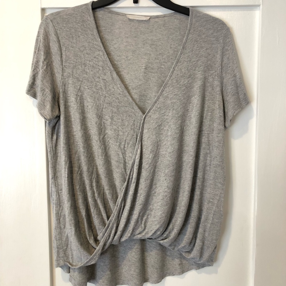 Grey cross front jersey top